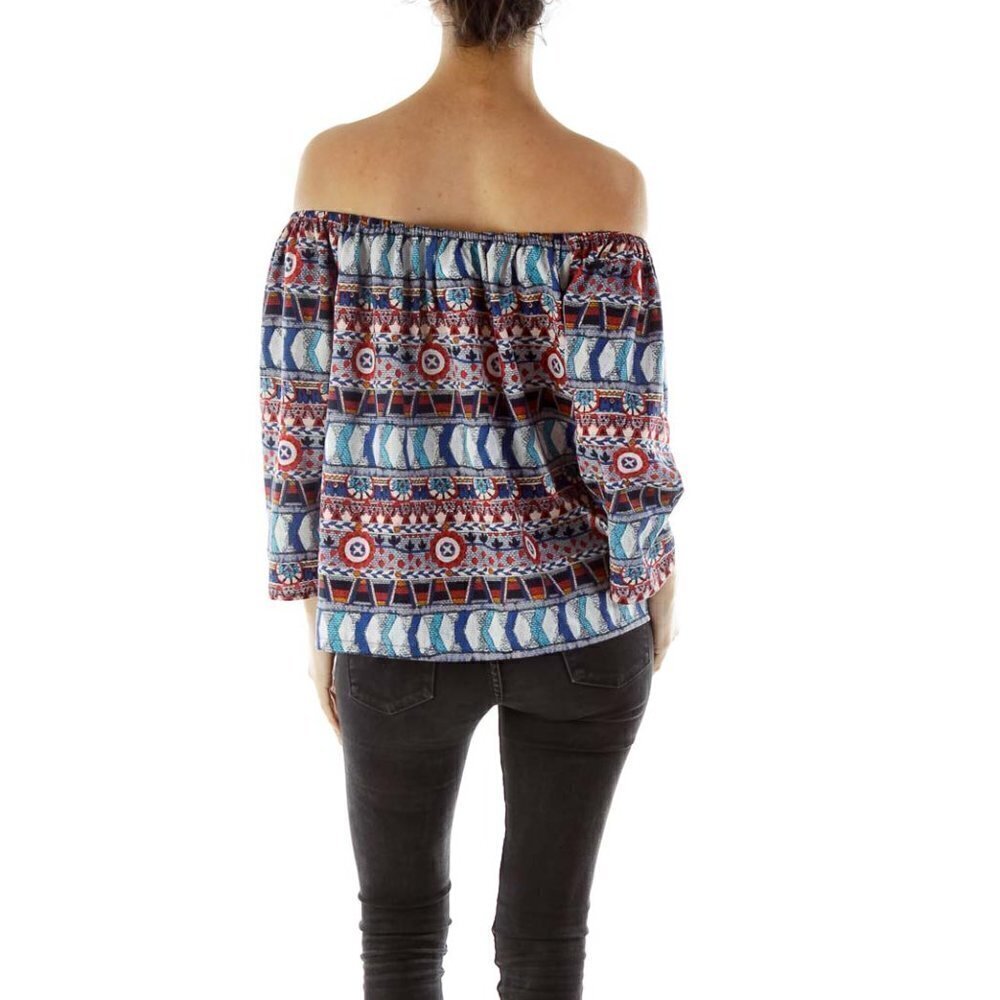 Collective Concepts Blue Red Printed Blouse - Picture 3 of 3